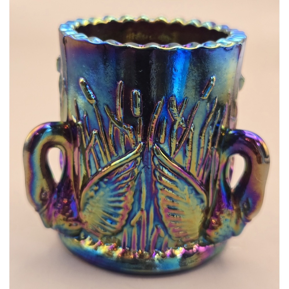 Vintage Toothpick Holder Westmoreland Swan Amethyst Carnival Glass Signed‎